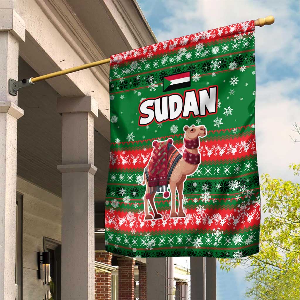 Sudan Christmas Garden Flag Green Red Xmas Camel Snowflake and Coat of Arms - African Pride