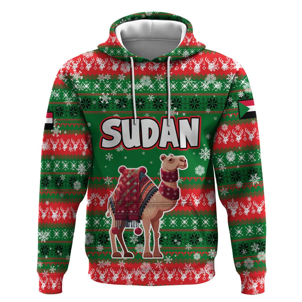 Sudan Christmas Hoodie Green Red Xmas Camel Snowflake and Coat of Arms - African Pride