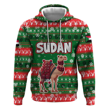 Sudan Christmas Hoodie Green Red Xmas Camel Snowflake and Coat of Arms - African Pride