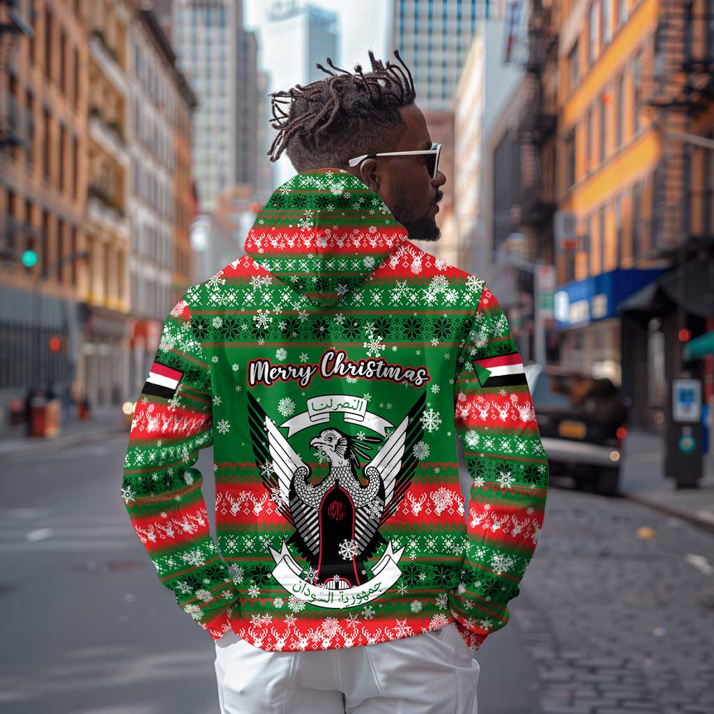 Sudan Christmas Hoodie Green Red Xmas Camel Snowflake and Coat of Arms - African Pride