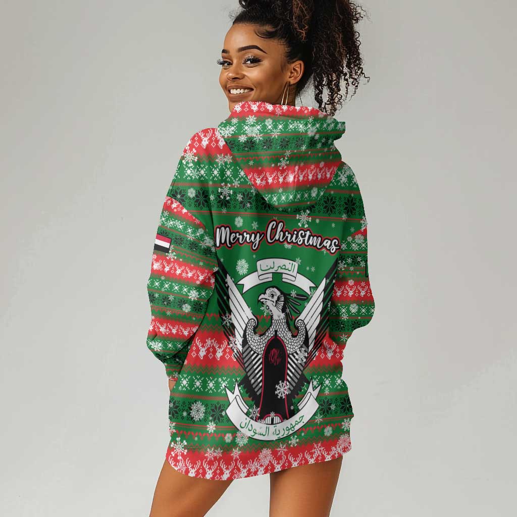 Sudan Christmas Hoodie Dress Green Red Xmas Camel Snowflake and Coat of Arms - African Pride