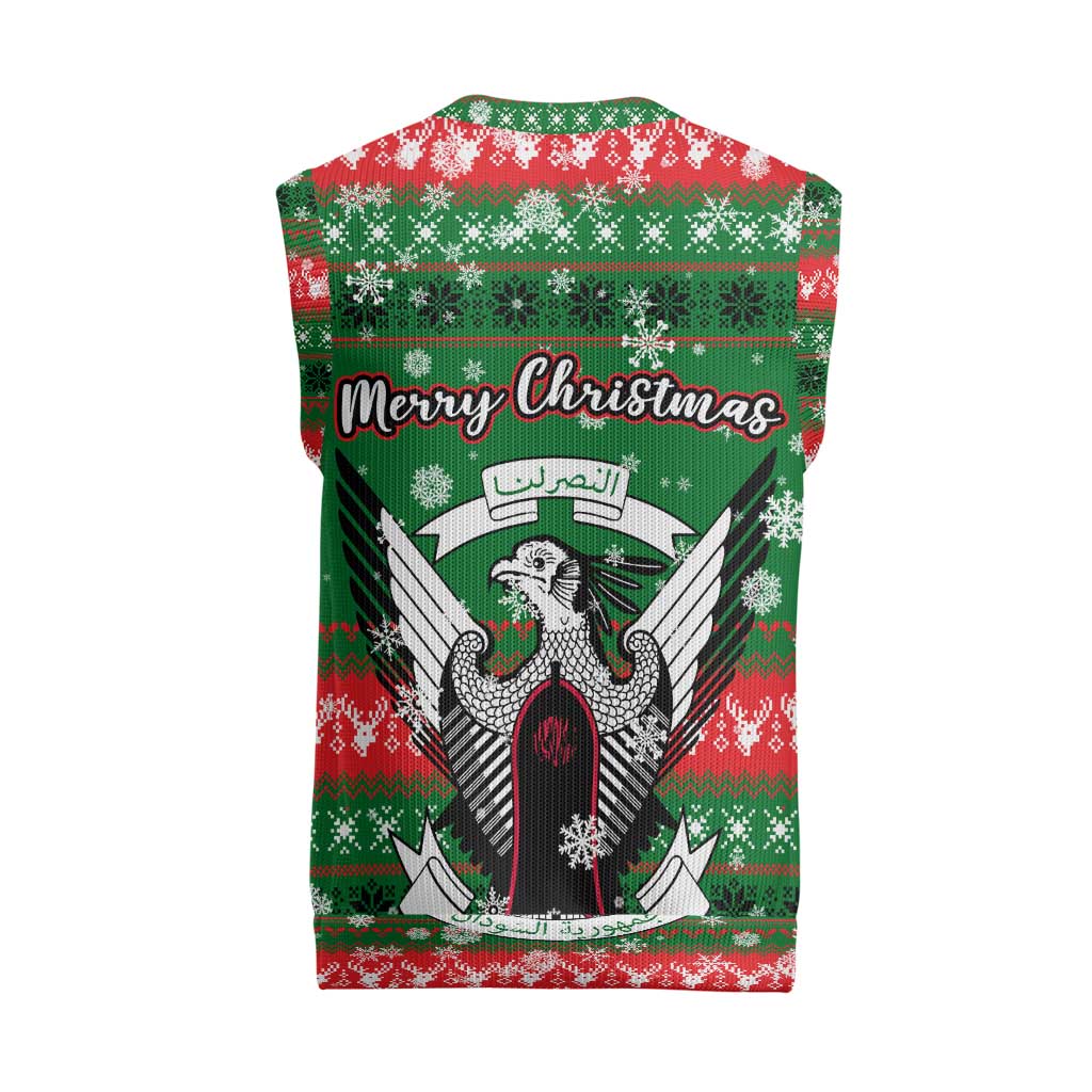 Sudan Christmas Knitted V-Neck Vest Green Red Xmas Camel Snowflake and Coat of Arms - African Pride