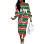 Sudan Christmas Off The Shoulder Long Sleeve Dress Green Red Xmas Camel Snowflake and Coat of Arms - African Pride