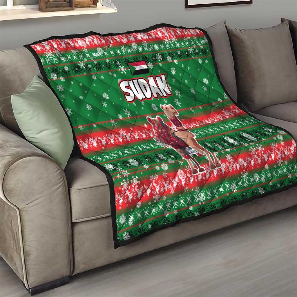 Sudan Christmas Quilt Green Red Xmas Camel Snowflake and Coat of Arms - African Pride
