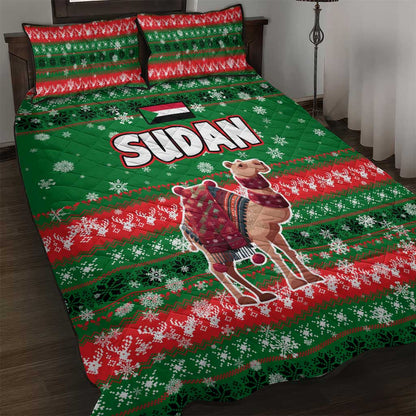 Sudan Christmas Quilt Bed Set Green Red Xmas Camel Snowflake and Coat of Arms - African Pride