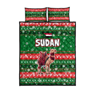 Sudan Christmas Quilt Bed Set Green Red Xmas Camel Snowflake and Coat of Arms - African Pride
