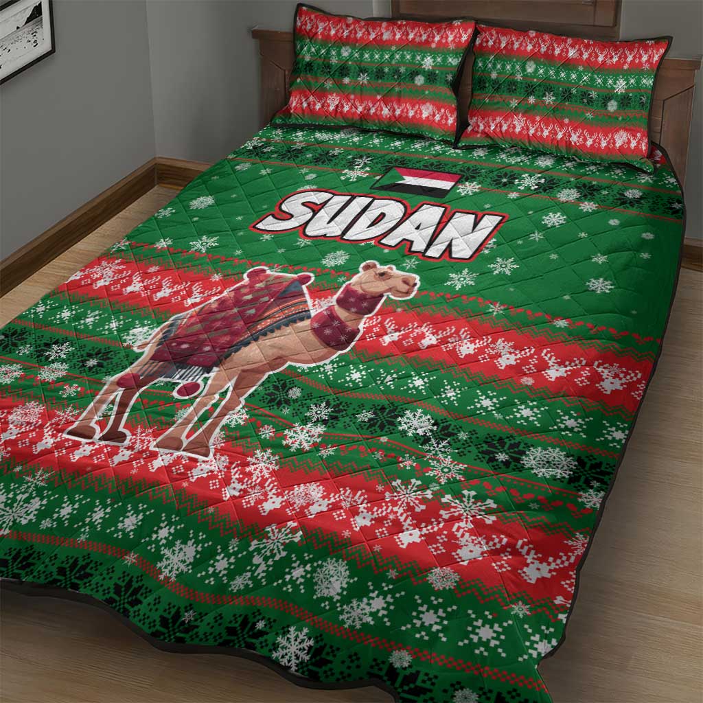 Sudan Christmas Quilt Bed Set Green Red Xmas Camel Snowflake and Coat of Arms - African Pride