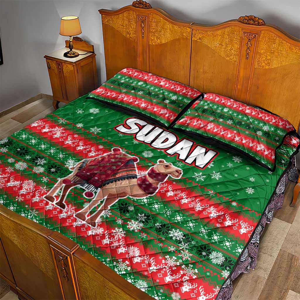 Sudan Christmas Quilt Bed Set Green Red Xmas Camel Snowflake and Coat of Arms - African Pride