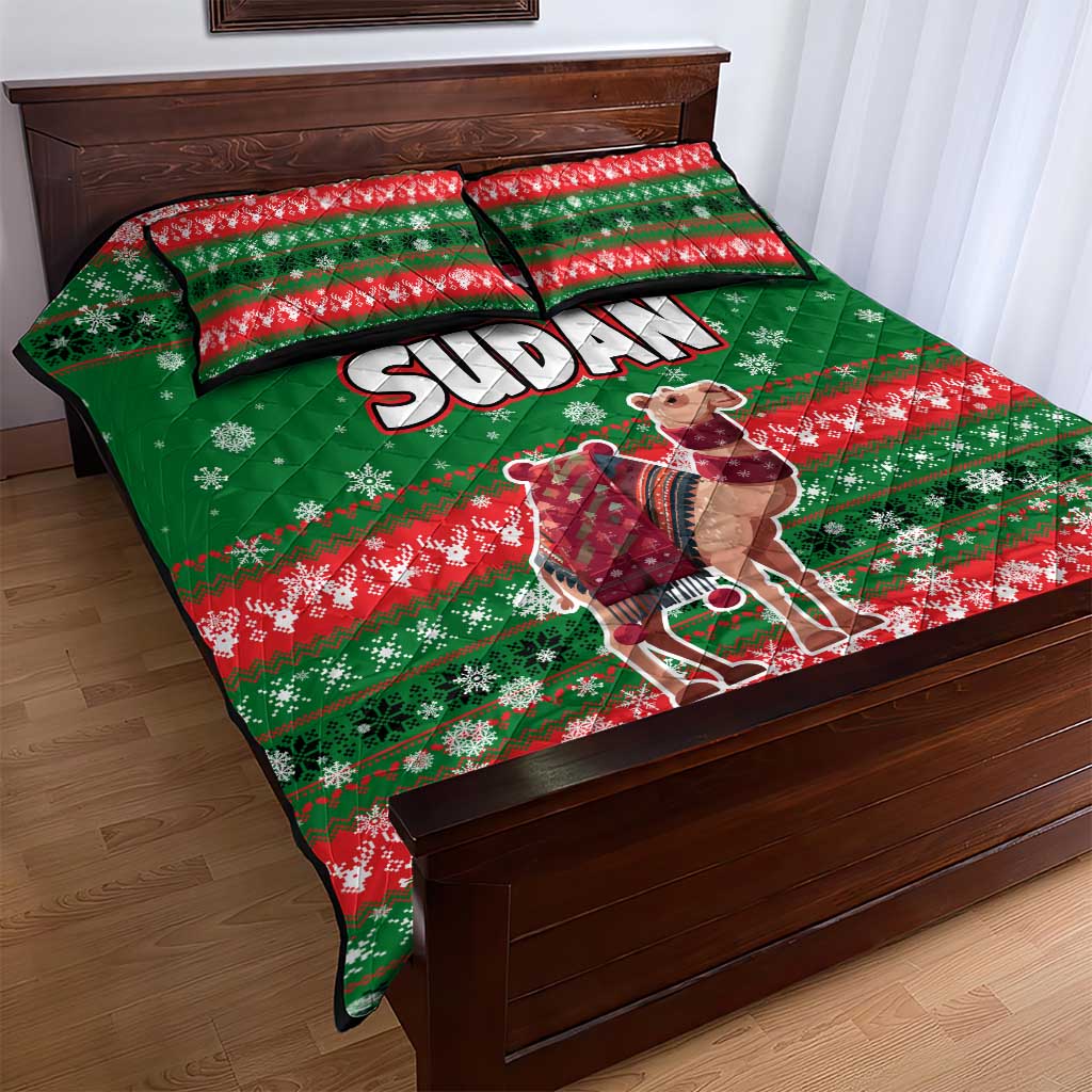 Sudan Christmas Quilt Bed Set Green Red Xmas Camel Snowflake and Coat of Arms - African Pride