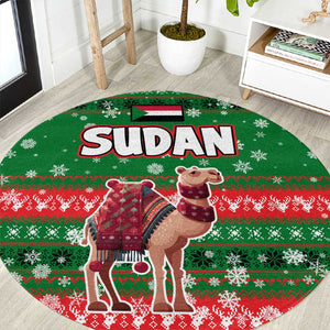 Sudan Christmas Round Carpet Green Red Xmas Camel Snowflake and Coat of Arms - African Pride