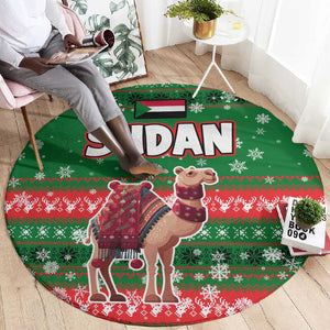 Sudan Christmas Round Carpet Green Red Xmas Camel Snowflake and Coat of Arms - African Pride
