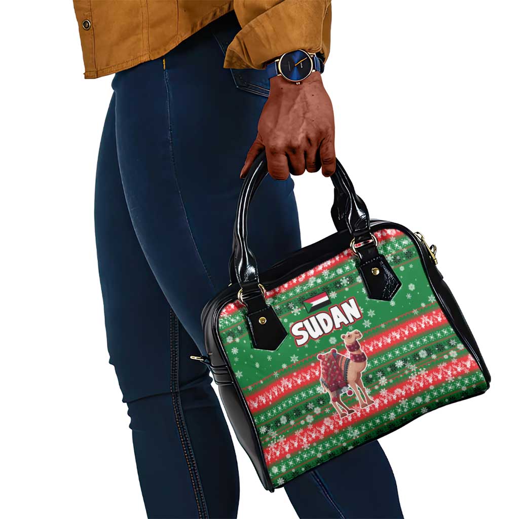 Sudan Christmas Shoulder Handbag Green Red Xmas Camel Snowflake and Coat of Arms - African Pride