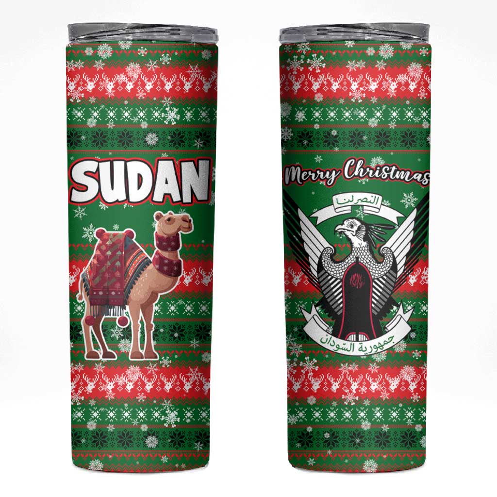 Sudan Christmas Skinny Tumbler Green Red Xmas Camel Snowflake and Coat of Arms - African Pride