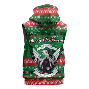 Sudan Christmas Sleeveless Zip Hoodie Green Red Xmas Camel Snowflake and Coat of Arms - African Pride