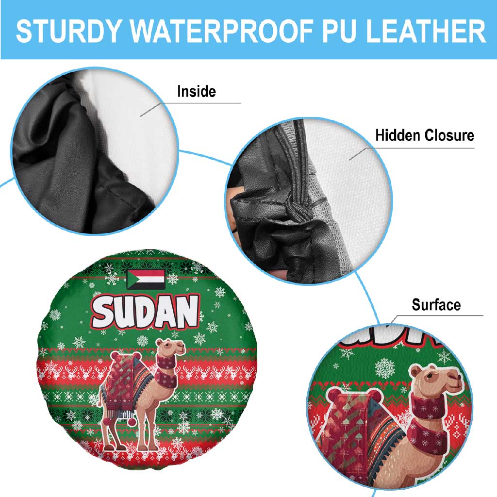 Sudan Christmas Spare Tire Cover Green Red Xmas Camel Snowflake and Coat of Arms - African Pride