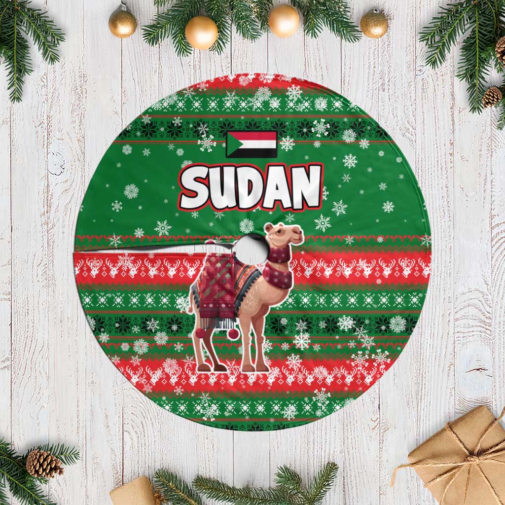Sudan Christmas Tree Skirt Green Red Xmas Camel Snowflake and Coat of Arms - African Pride