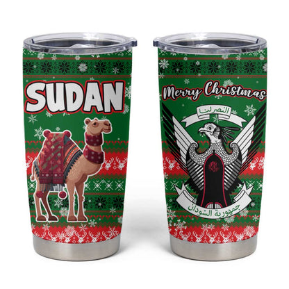 Sudan Christmas Tumbler Cup Green Red Xmas Camel Snowflake and Coat of Arms - African Pride