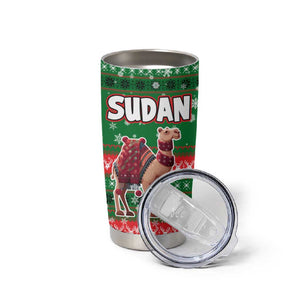 Sudan Christmas Tumbler Cup Green Red Xmas Camel Snowflake and Coat of Arms - African Pride