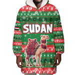 Sudan Christmas Wearable Blanket Hoodie Green Red Xmas Camel Snowflake and Coat of Arms - African Pride