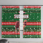 Sudan Christmas Window Curtain Green Red Xmas Camel Snowflake and Coat of Arms - African Pride