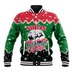 Sudan Christmas Baseball Jacket Red Green Black Xmas Santa Sleigh and Map - African Pride