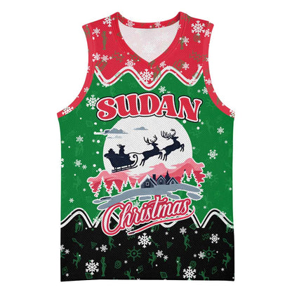 Sudan Christmas Basketball Jersey Red Green Black Xmas Santa Sleigh and Map TS04