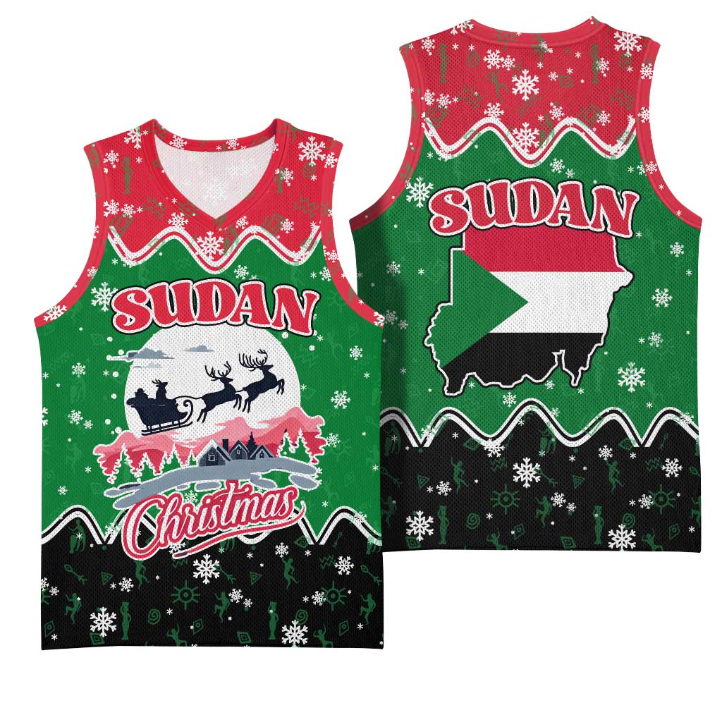 Sudan Christmas Basketball Jersey Red Green Black Xmas Santa Sleigh and Map TS04