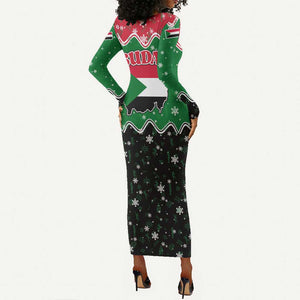 Sudan Christmas Long Sleeve Bodycon Dress Red Green Black Xmas Santa Sleigh and Map - African Pride