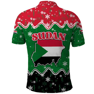 Sudan Christmas Polo Shirt Red Green Black Xmas Santa Sleigh and Map - African Pride