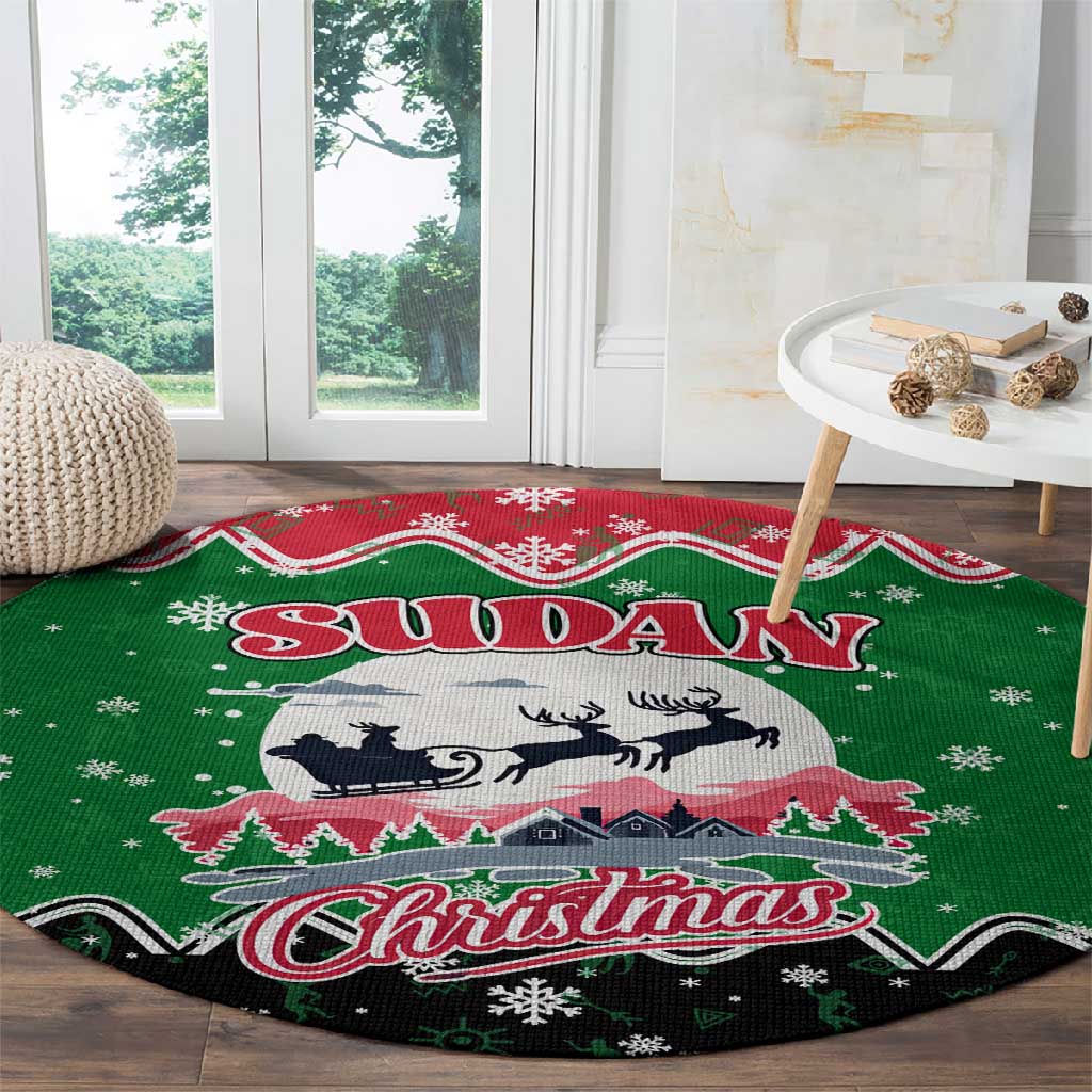 Sudan Christmas Round Carpet Red Green Black Xmas Santa Sleigh and Map - African Pride