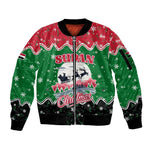 Sudan Christmas Sleeve Zip Bomber Jacket Red Green Black Xmas Santa Sleigh and Map - African Pride