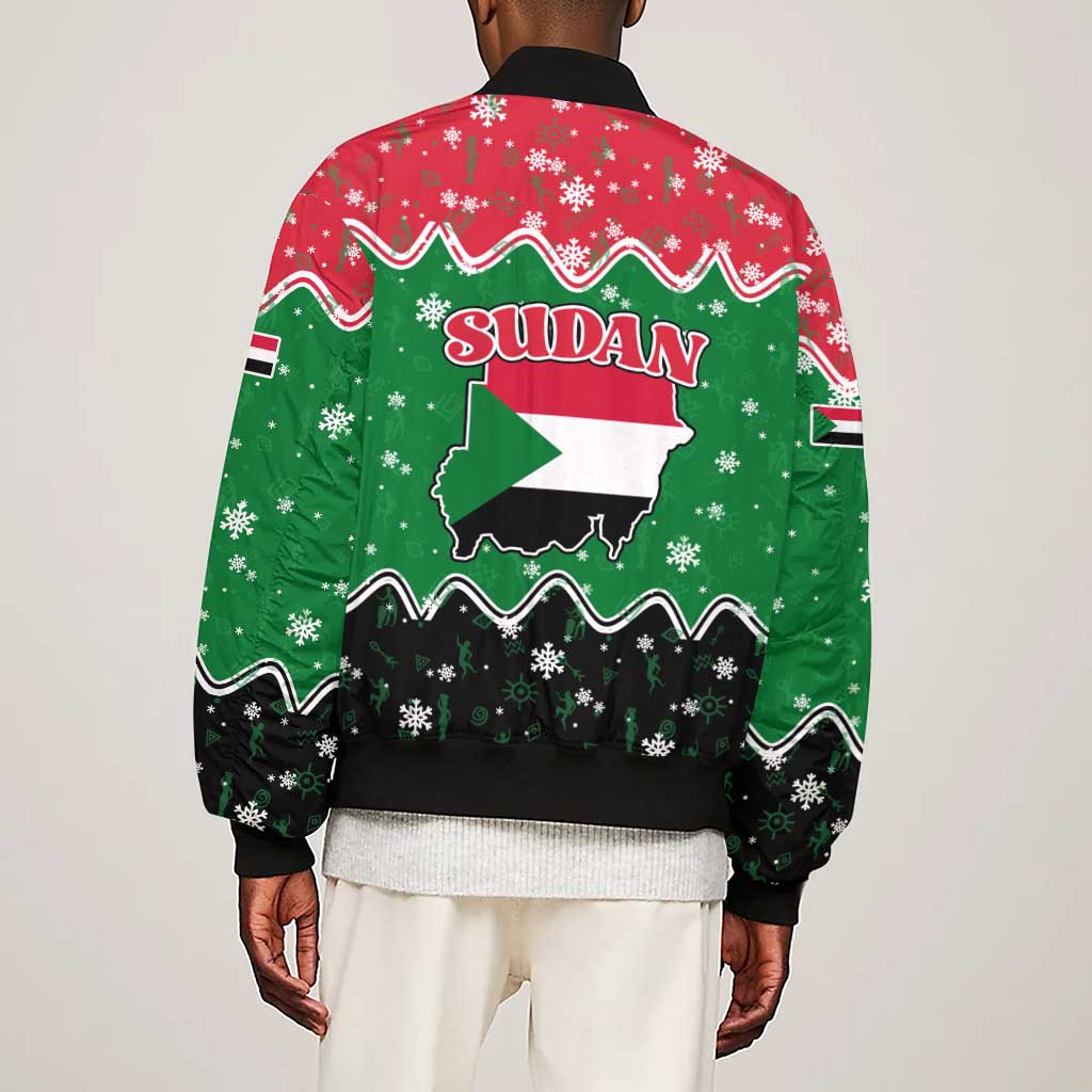 Sudan Christmas Sleeve Zip Bomber Jacket Red Green Black Xmas Santa Sleigh and Map - African Pride