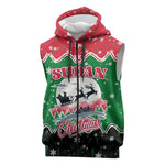 Sudan Christmas Sleeveless Zip Hoodie Red Green Black Xmas Santa Sleigh and Map - African Pride