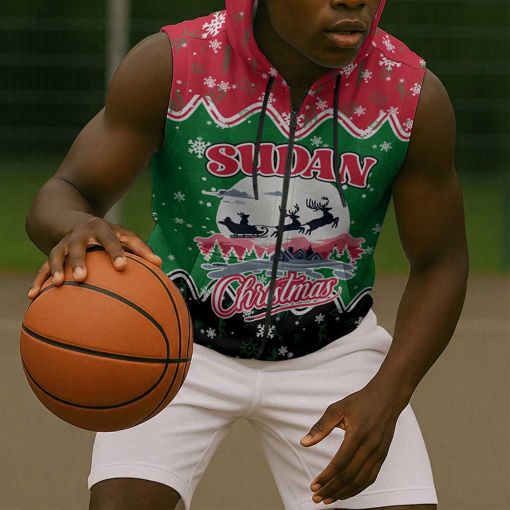 Sudan Christmas Sleeveless Zip Hoodie Red Green Black Xmas Santa Sleigh and Map - African Pride