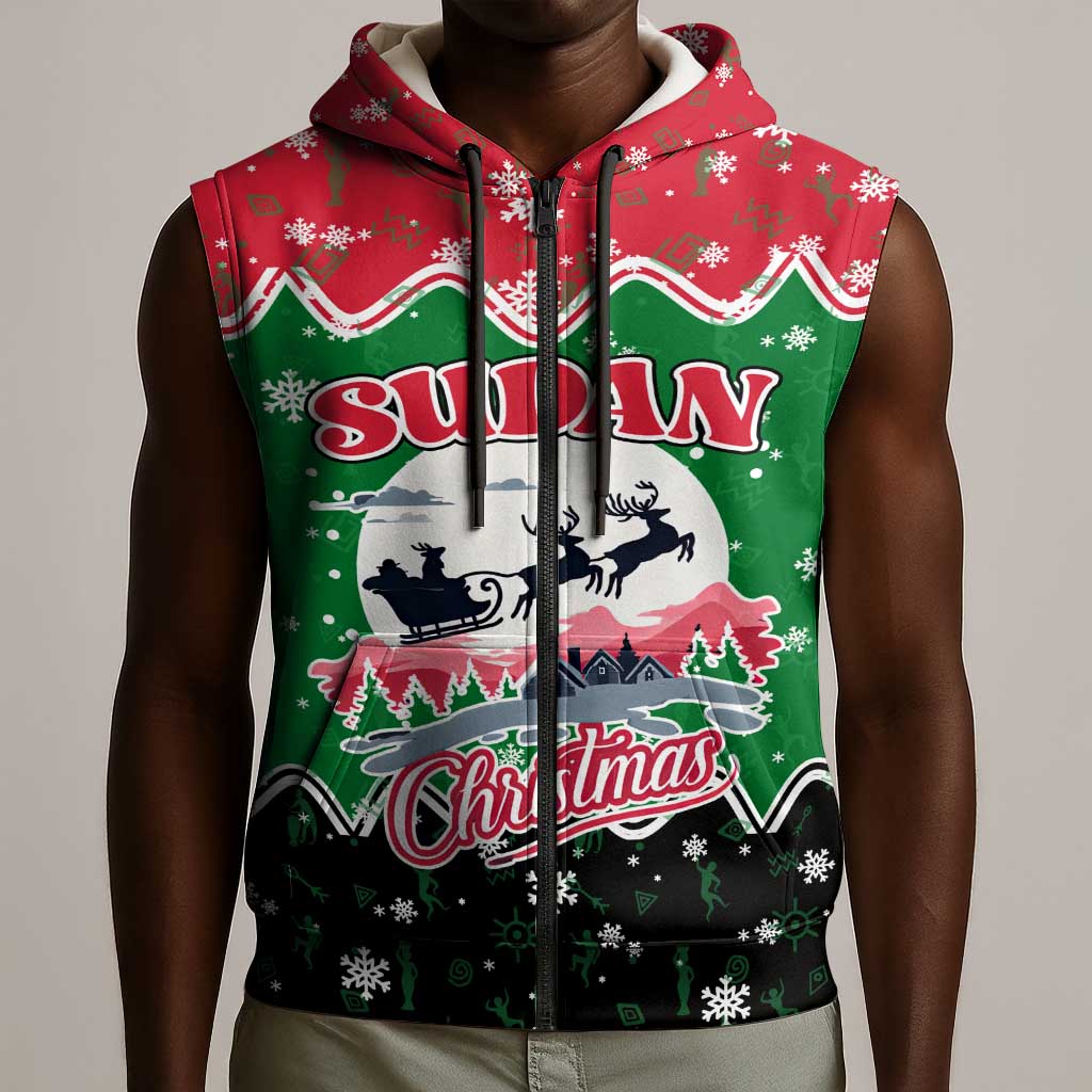 Sudan Christmas Sleeveless Zip Hoodie Red Green Black Xmas Santa Sleigh and Map - African Pride