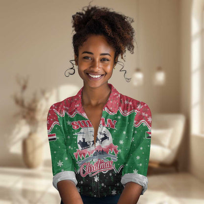Sudan Christmas Women Casual Shirt Red Green Black Xmas Santa Sleigh and Map - African Pride