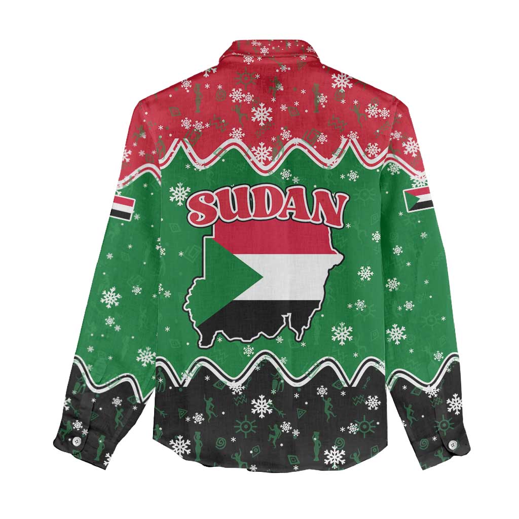Sudan Christmas Women Casual Shirt Red Green Black Xmas Santa Sleigh and Map - African Pride