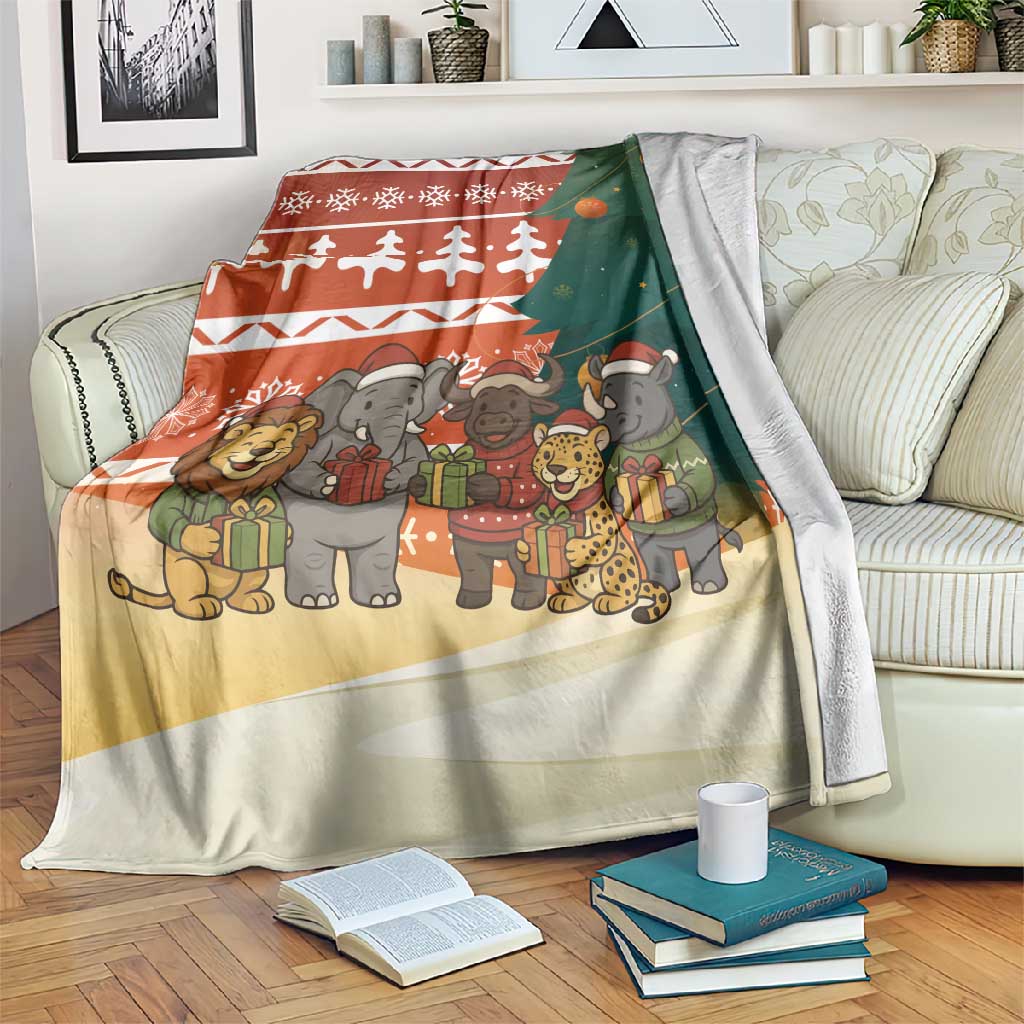 Zambia Christmas Blanket African Animals Tree Snowflakes and National Emblem - African Pride