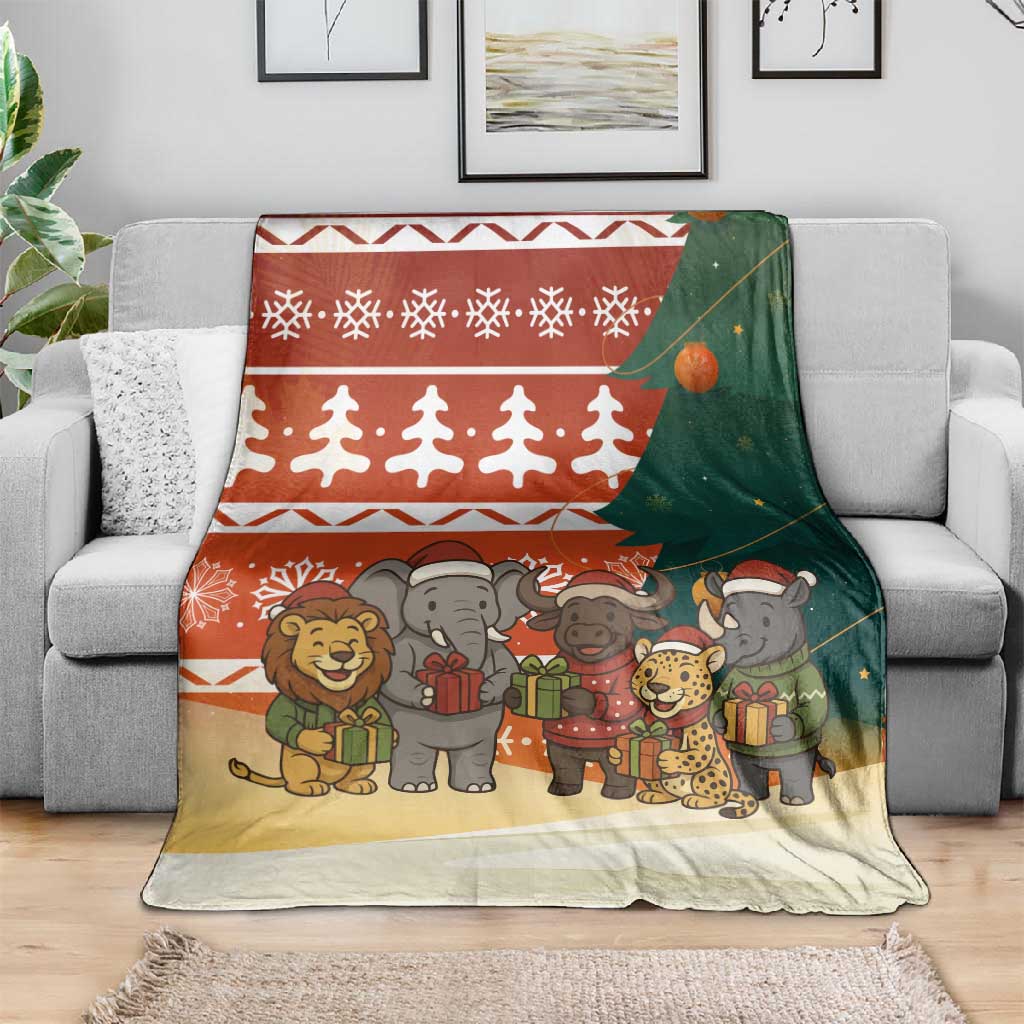 Zambia Christmas Blanket African Animals Tree Snowflakes and National Emblem - African Pride