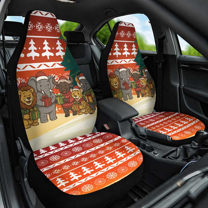 Zambia Christmas Car Seat Cover African Animals Tree Snowflakes and National Emblem - African Pride