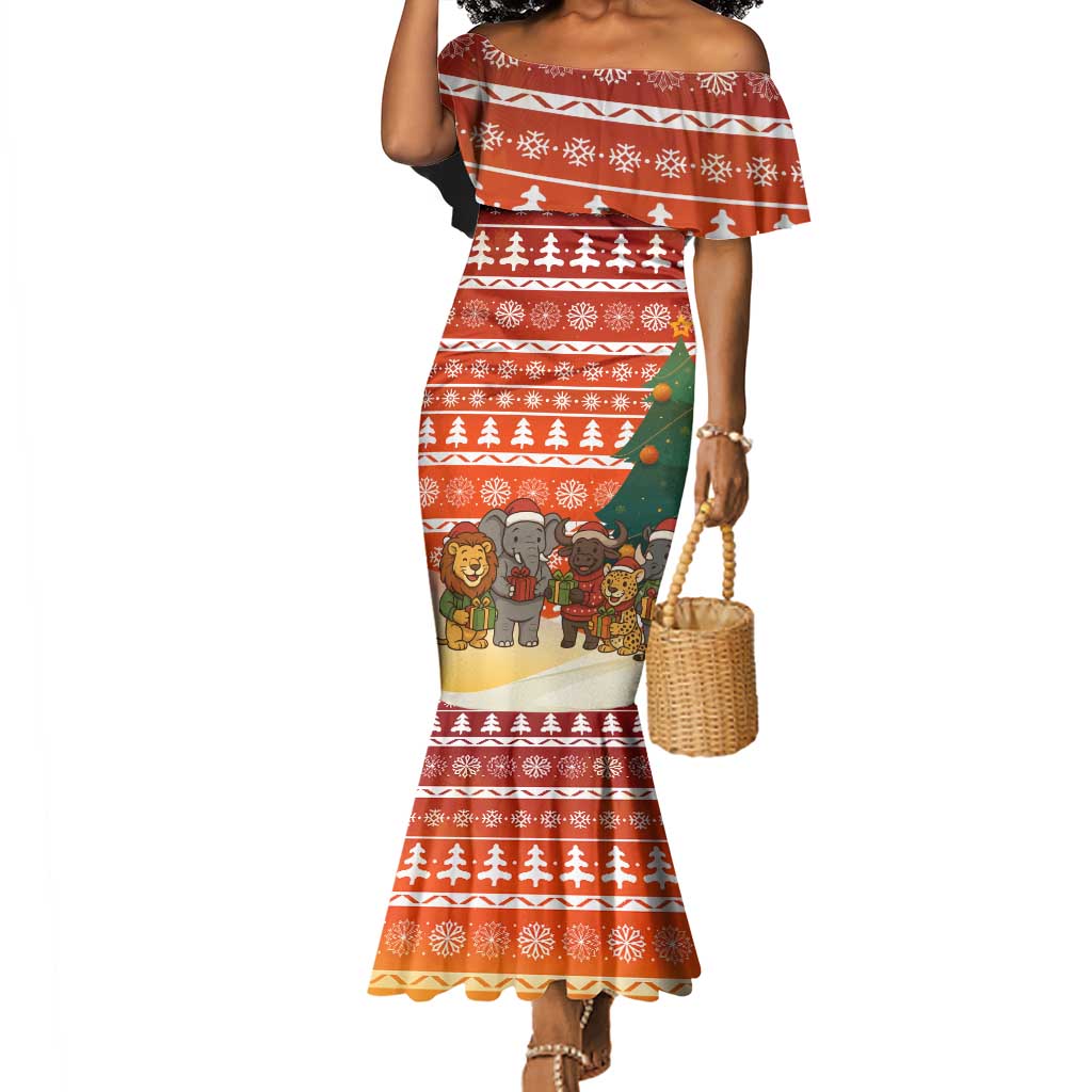 Zambia Christmas Mermaid Dress African Animals Tree Snowflakes and National Emblem - African Pride