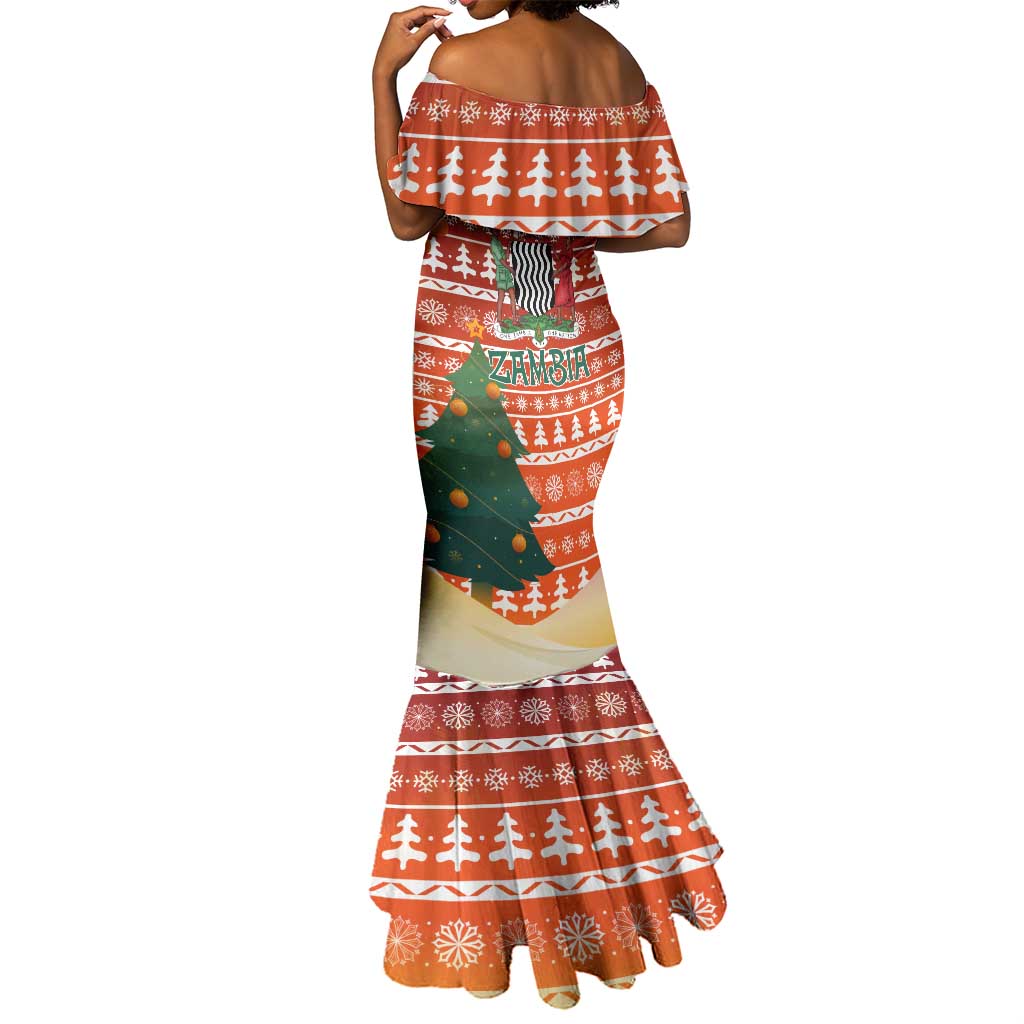 Zambia Christmas Mermaid Dress African Animals Tree Snowflakes and National Emblem - African Pride