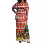 Zambia Christmas Off Shoulder Maxi Dress African Animals Tree Snowflakes and National Emblem - African Pride
