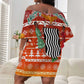 Zambia Christmas Off Shoulder Short Dress African Animals Tree Snowflakes and National Emblem - African Pride