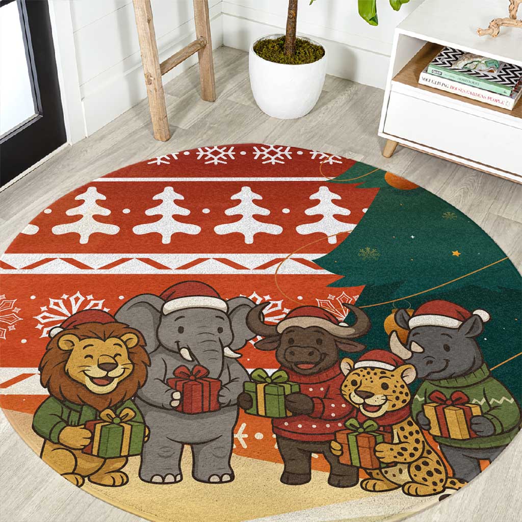 Zambia Christmas Round Carpet African Animals Tree Snowflakes and National Emblem - African Pride