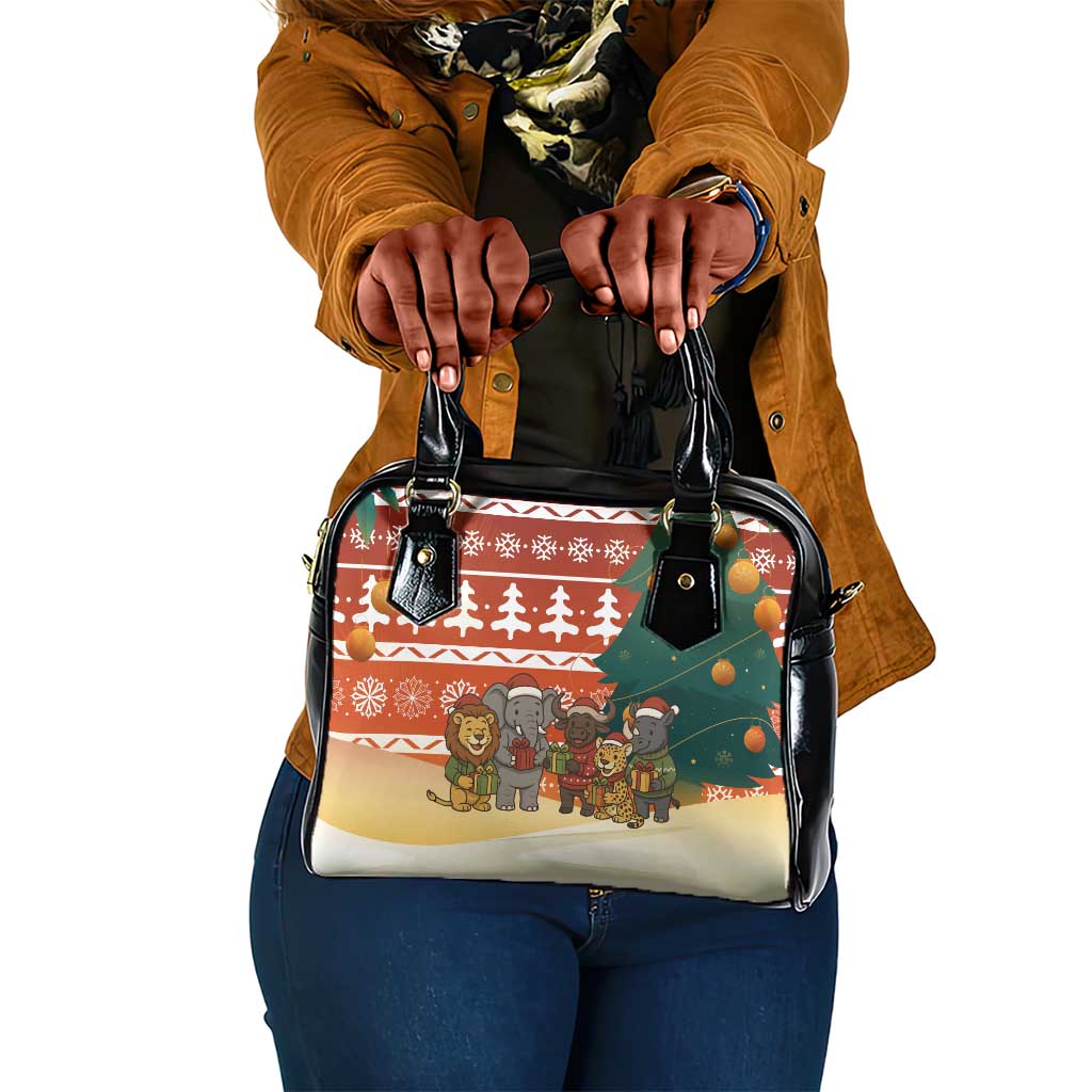Zambia Christmas Shoulder Handbag African Animals Tree Snowflakes and National Emblem - African Pride