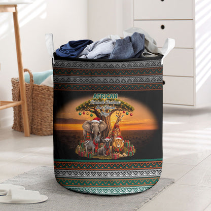 African Safari Animals Christmas Laundry Basket Savannah Wildlife Festive Holiday Tribal Pattern