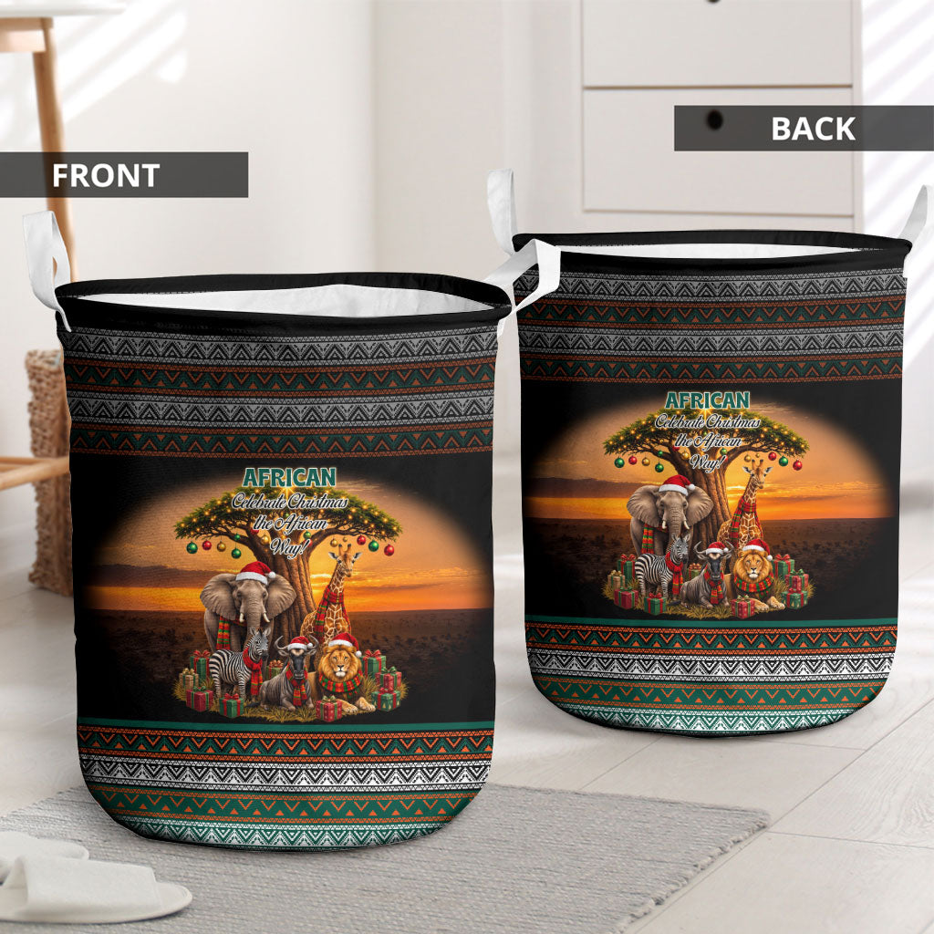 African Safari Animals Christmas Laundry Basket Savannah Wildlife Festive Holiday Tribal Pattern