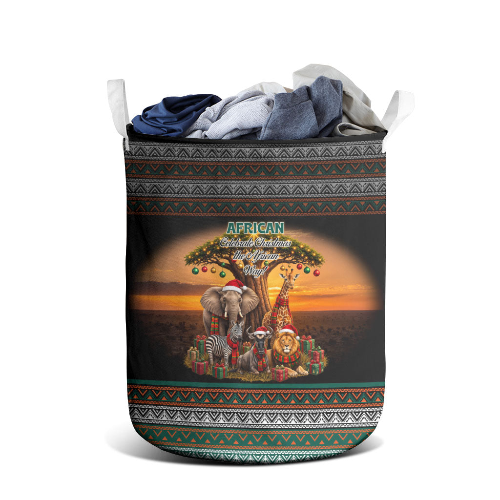 African Safari Animals Christmas Laundry Basket Savannah Wildlife Festive Holiday Tribal Pattern