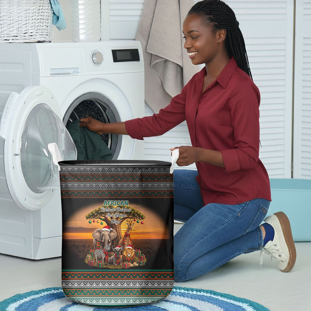 African Safari Animals Christmas Laundry Basket Savannah Wildlife Festive Holiday Tribal Pattern